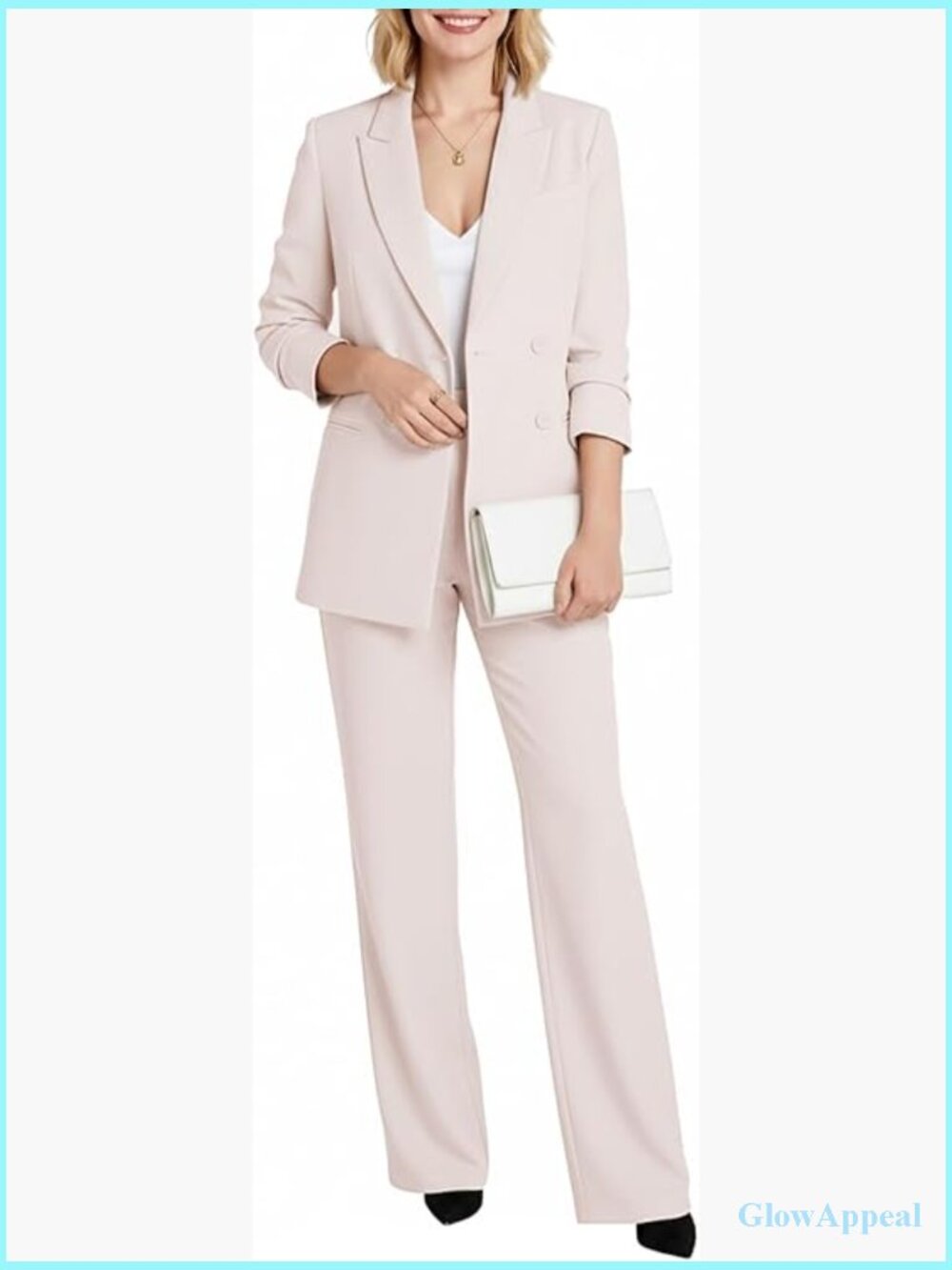 2 Piece Business Casual Blazer & Wide Leg Pant Set Suit Set